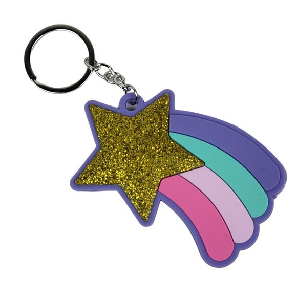 Rainbow Keychain Star Gold Purple Pink Blue Gold Glitter Retro 80s 70s Gift‎ - Picture 1 of 4